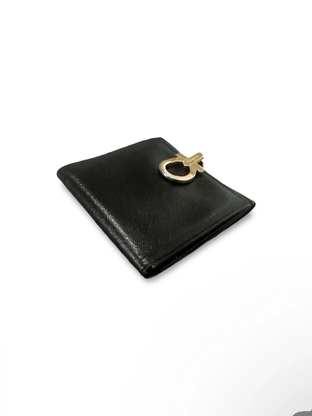 Salvatore Ferragamo Leather Card Holder with Gold Ring Accent